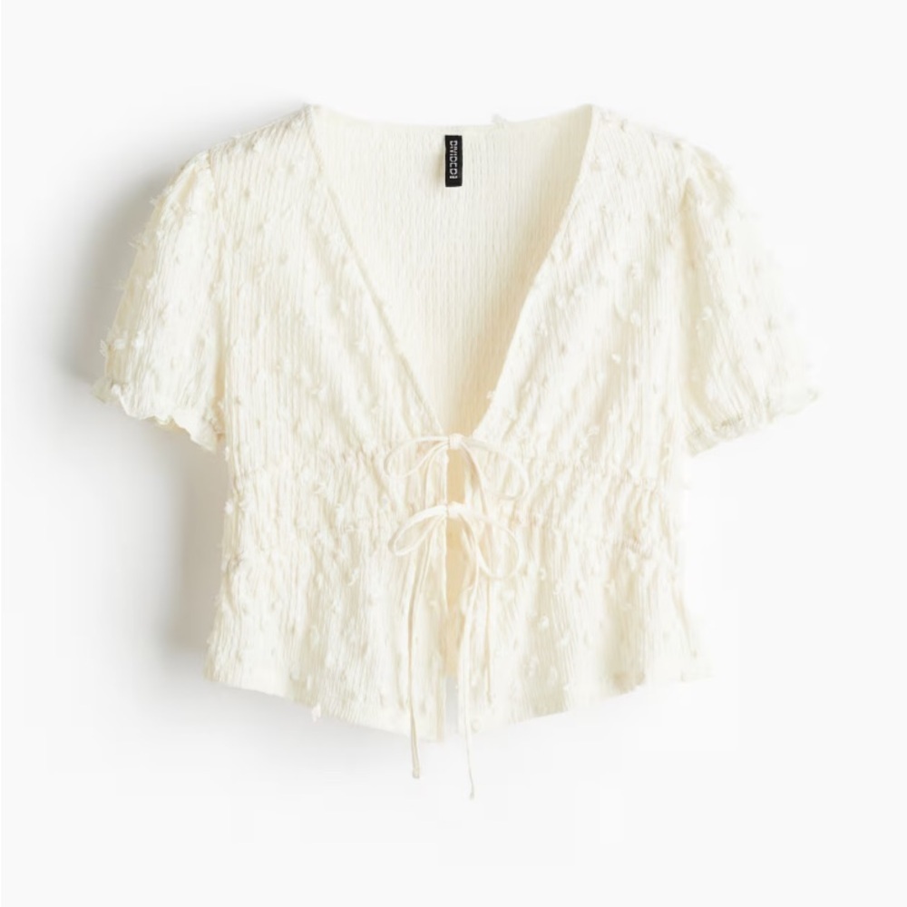 Cream Textured Tie-Front Top - Picture 4 of 7